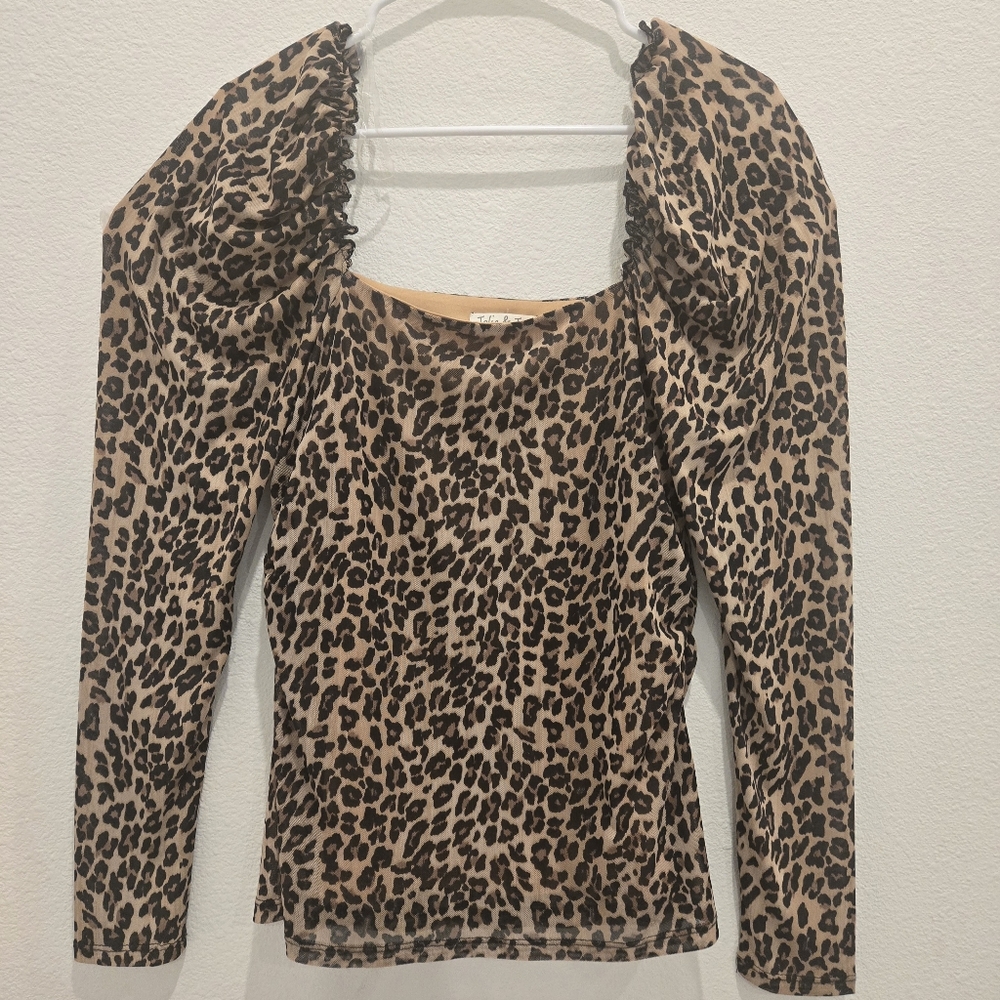 Black and Brown Puff‎ Sleeve Ruched Blouse